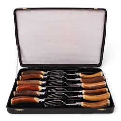 Taylor's Sheffield Antler handled cutlery set for six, cased 