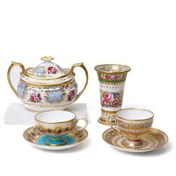 Brown-Westhead, Moore & Co cabinet cup and saucer, with rope twist moulded handle, hand-pa...