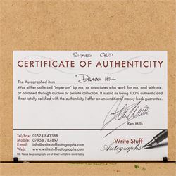 Ten signed Formula 1 photographs, comprising eight Damon Hill examples, Jenson Button and a Nigel Mansell example, nine with certificates of authenticity from Write Stuff Autographs, all framed, largest H47cm, W67cm