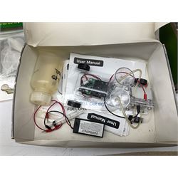 Scientific toys including Electronic Experiment Kit; Fuel Cell Car Science Kit; Robot Kits 6-in-1 Educational Solar Kit; all boxed; remote control helicopter; and two others