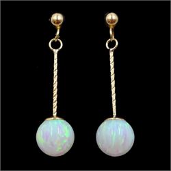 Pair of 9ct gold opal pendant stud earrings