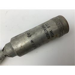 Two inert WW2 parachute flare casings, one with parachute and dated 5/43 L24cm (3)