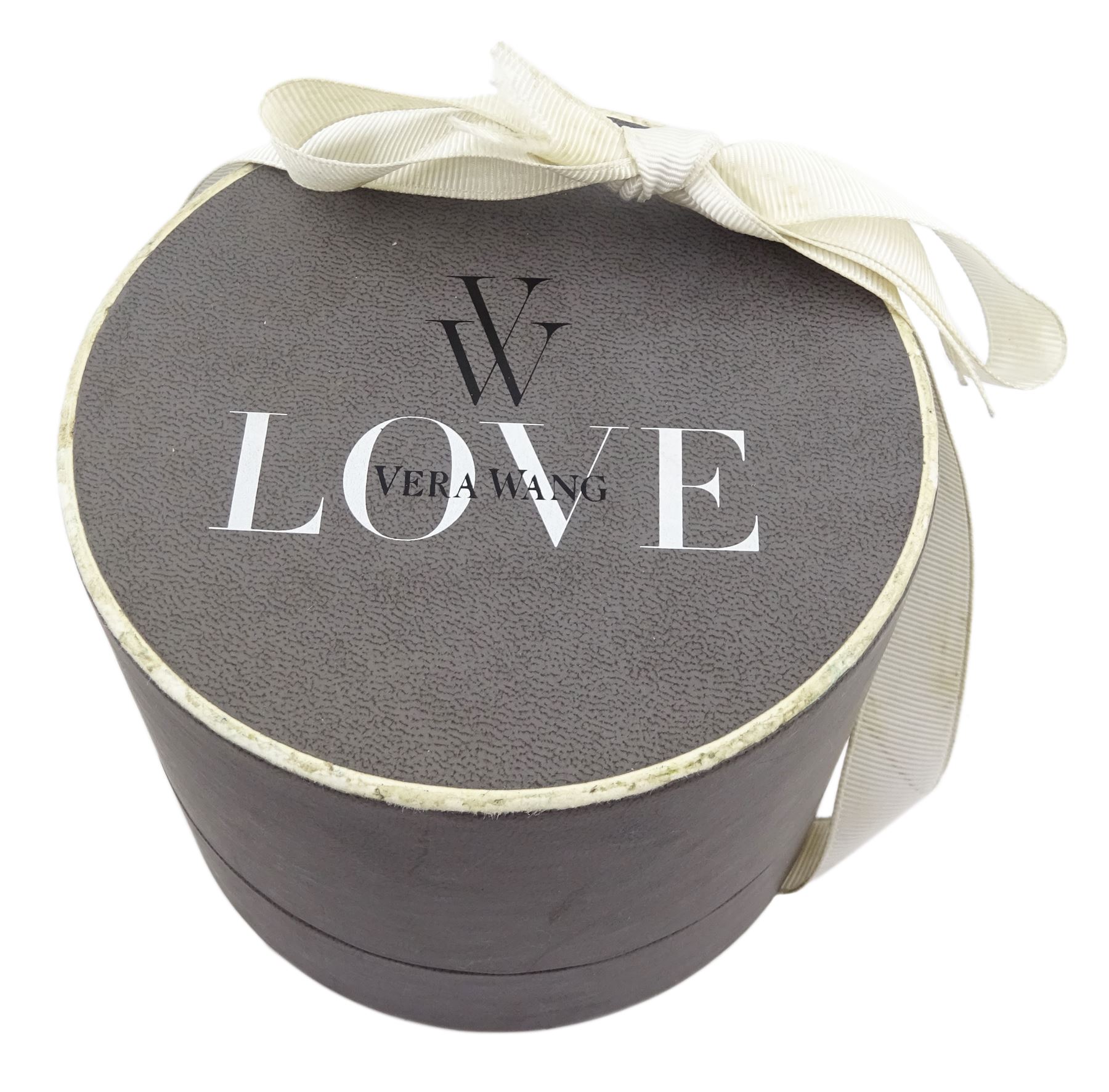 Vera Wang 18ct white gold diamond and sapphire 'Love' ring, round brilliant cut diamond cluster, with diamond set shoulders and sapphire set gallery, total diamond weight 0.70 carat, boxed