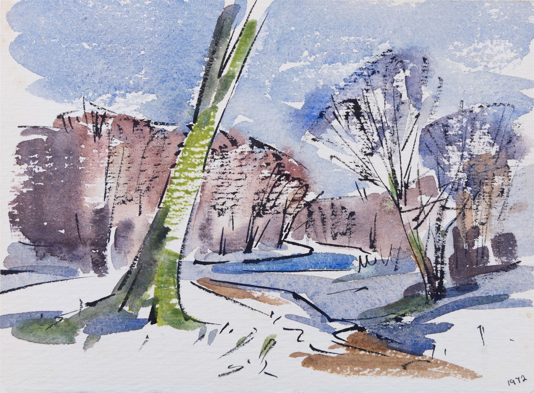 Angus Bernard Rands (British 1922-1985): Winter Scenes, set of four watercolours signed with initials, one dated 1972, max 15cm x 21cm; together with a collection of memorabilia, including a letter and various Christmas cards (unframed)