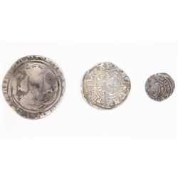  Edward I long cross hammered silver penny, hammered silver farthing and a hammered silver groat  