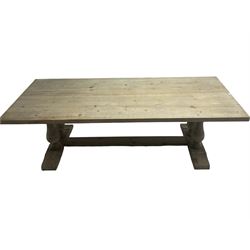 Barker & Stonehouse - Italian farmhouse style pine dining table, in limed finished, rectangular top on double turned baluster supports and shaped sledge feet, united by stretcher