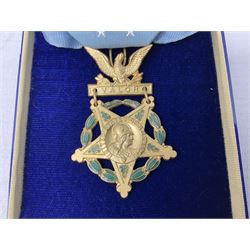 United States of America, Congressional Medal of Honor, gilt metal and enamel, unnamed, reverse of suspension engraved ‘The Congress to’, the neck cravat with pop stud attachments, boxed with felt bag