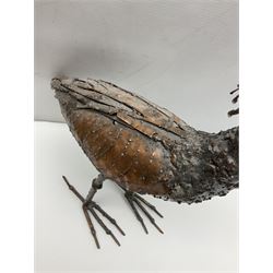 Three metalwork figures of bird, to include owl, a heron etc, largest H45cm