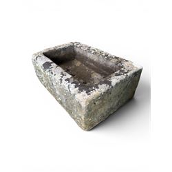 19th century weathered stone planter of rectangular form 