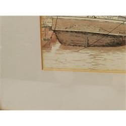 Roger Davies (British 1945-): 'Prince's Dock Hull c.1900' and Boats at Sea, three overpainted prints signed in pencil 23cm x 30cm (3)