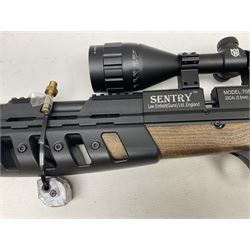 Lee Enfield Sentry Model 705 .22 cal. PCP rifle, with Nikko Stirling Mountmaster 4-12 x 50 scope and wooden stock with pistol grip; serial  no.112117897, L104.5cm overall; in soft carrying case  NB: AGE RESTRICTIONS APPLY TO THE PURCHASE OF AIR WEAPONS.