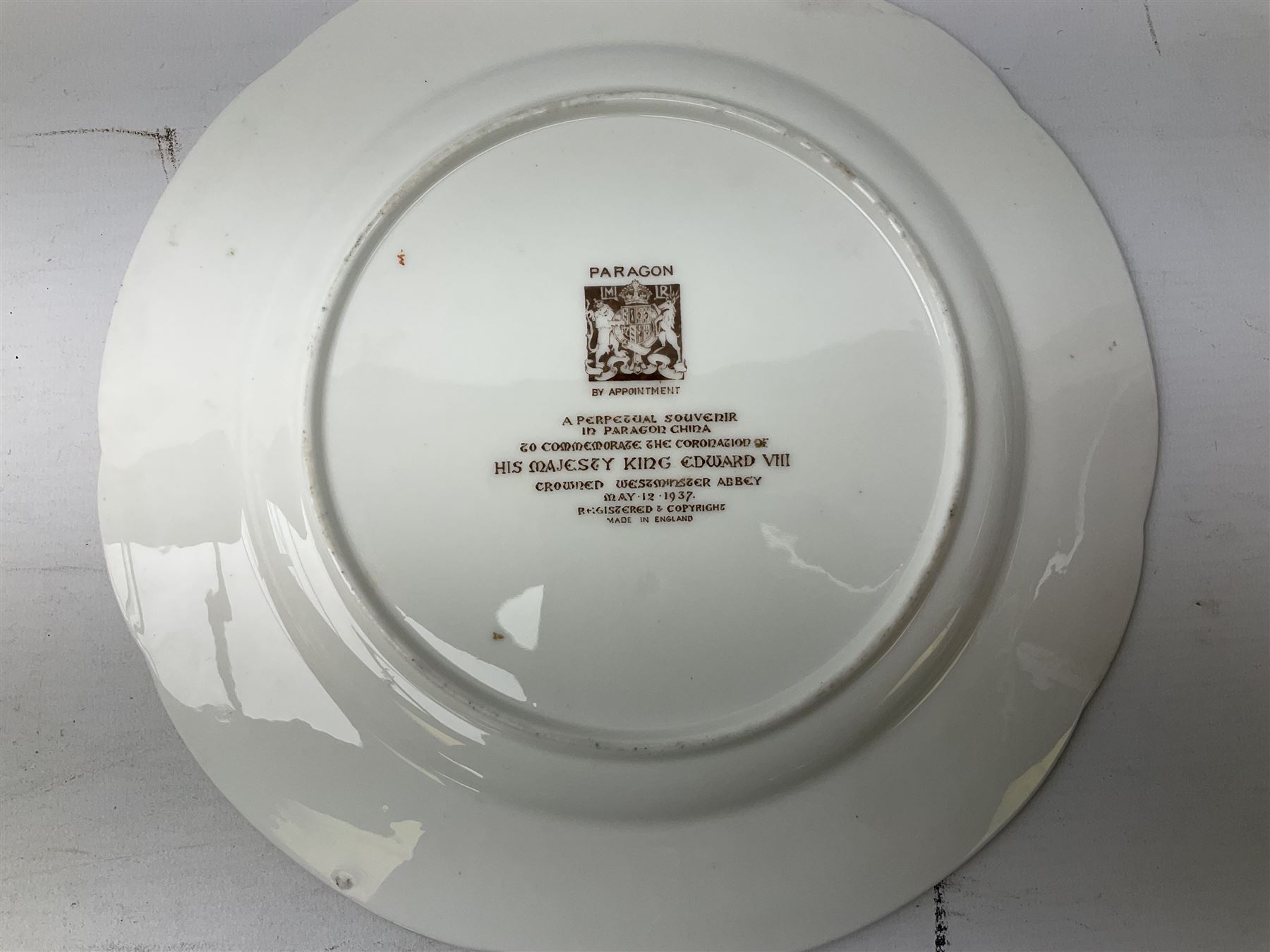 Paragon Edward VIII Coronation commemorative ware to include twin handled loving cup, H10.5cm, cup and plate, all with printed marks beneath (3)