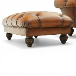 Tetrad England - large armchair upholstered in buttoned leather, with stool