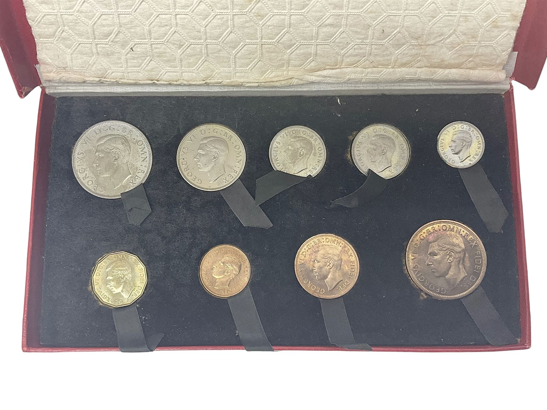 King George VI 1950 nine coin proof set, in Royal Mint red card box