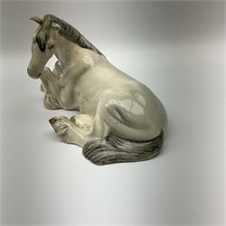 Beswick dapple grey Shire horse lying down model no 2459, with printed mark beneath. 