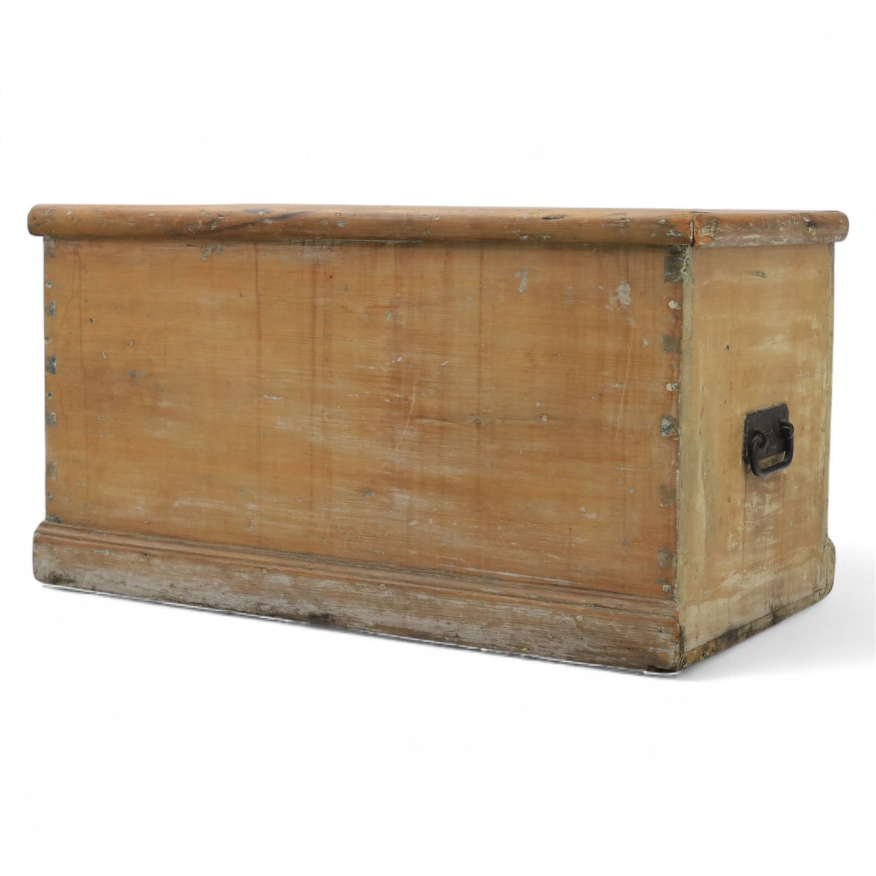 19th century golden oak chest, iron strap carry handles and hinges