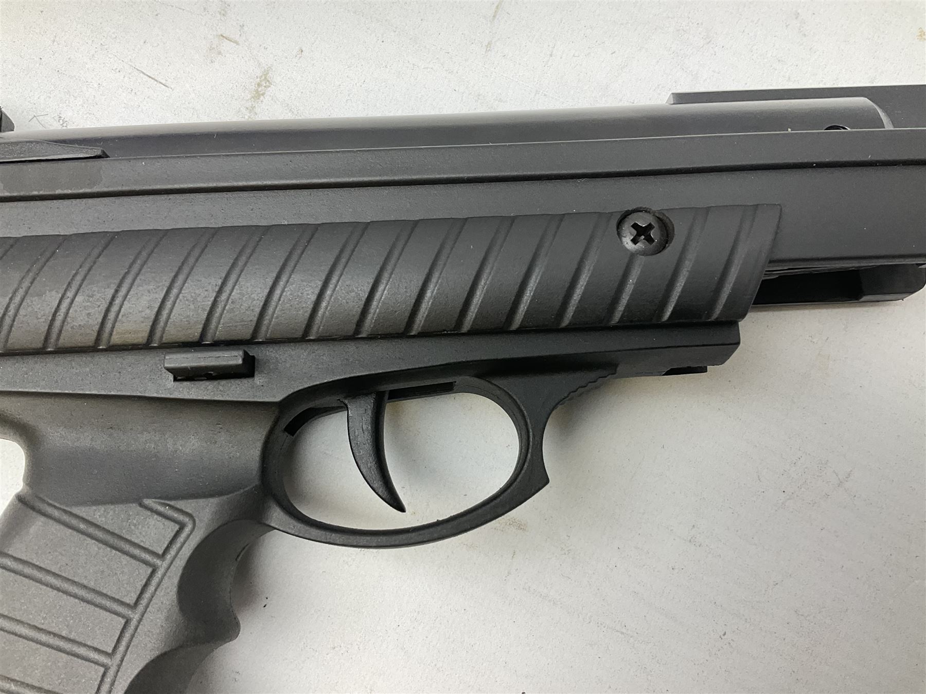 Webley Typhoon .22 air pistol, break barrel action with adjustable sight and sound moderator, serial no.1211 22509, in original box with instructions