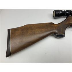 Weihrauch model HW 77 K  .22 air rifle with under lever action, beech stock with chequered pistol grip and Tasco WA39x40-1 scope, serial no.1283661 L102cm overall NB: AGE RESTRICTIONS APPLY TO THE PURCHASE OF THIS LOT
