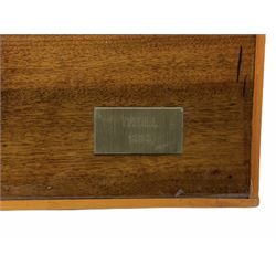 Ship builders half block pitch pine hull model upon mahogany backboard, bearing plaque 'Troll 1905', L103.5cm H35cm