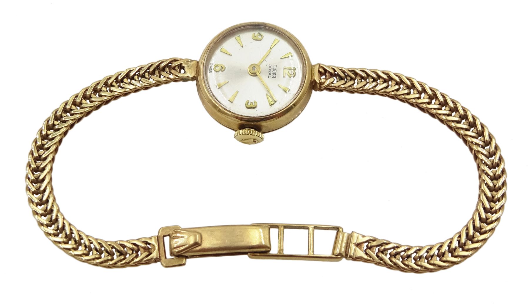 Tudor Royal ladies 9ct gold manual wind wristwatch, Birmignham1965, on original 9ct gold Rolex strap, hallmarked, boxed