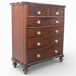 Victorian flame mahogany chest, fitted with two short over four long graduating drawers