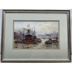Frederick William Scarborough (British 1860-1939): Shipping at London Bridge with St Paul's in View, watercolour signed 18cm x 29cm