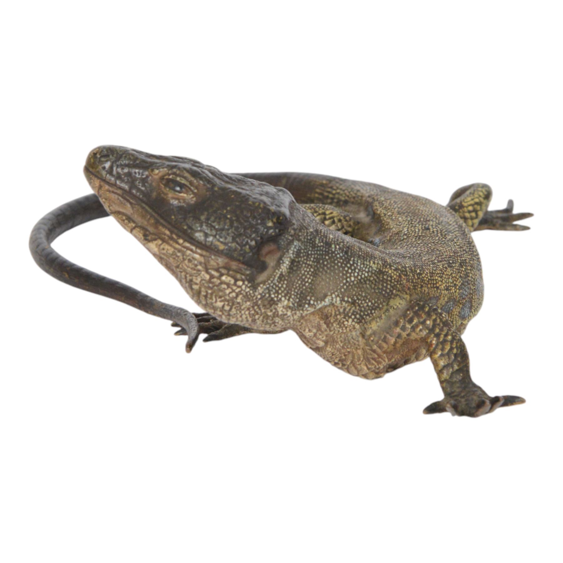 Franz Xavier Bergman (Austrian 1898-1963): cold painted bronze lizard, stamped beneath, L20cm