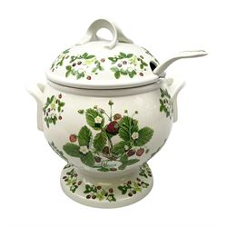 Large Portmeirion decorated in the 'Summer Strawberries' pattern soup tureen and ladle with twin handles, H32cm