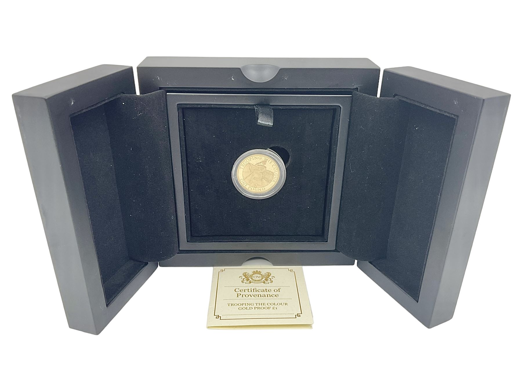 Queen Elizabeth II Bailiwick of Jersey 2022 'Trooping the Colour' gold proof one pound coin, cased with CPM certificate
