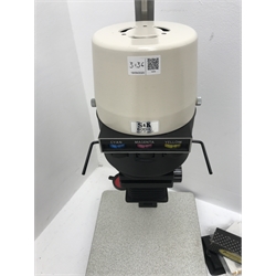 Large quantity of photo developing, dark room and photography equipment - quantity of Fogro 2'' x 2'' slide frames, PHILIPS movielight PSG125, Paterson 2 print forceps, atlas photo flash M3 clear, two Paterson 35mm developing tanks, Ilford photography paper 12'' x 16''and 8'' x 10'', Fujifilm photography paper 8'' x 10'' and 12'' x 16'', Rondinax 35U developing tank boxed, Simma Roller, two Ilford processing drums 30x40cm and 20x25cm, two other processing drums, Paterson 35mm contact proof printer, S&K 60D-C colour analyser etc... in three boxes