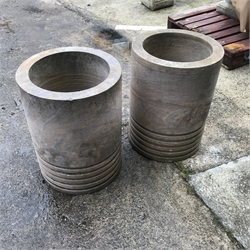 Pair stone circular planters with rubbed bases, D45cm, H60cm