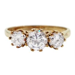 9ct gold three stone cubic zirconia ring, hallmarked