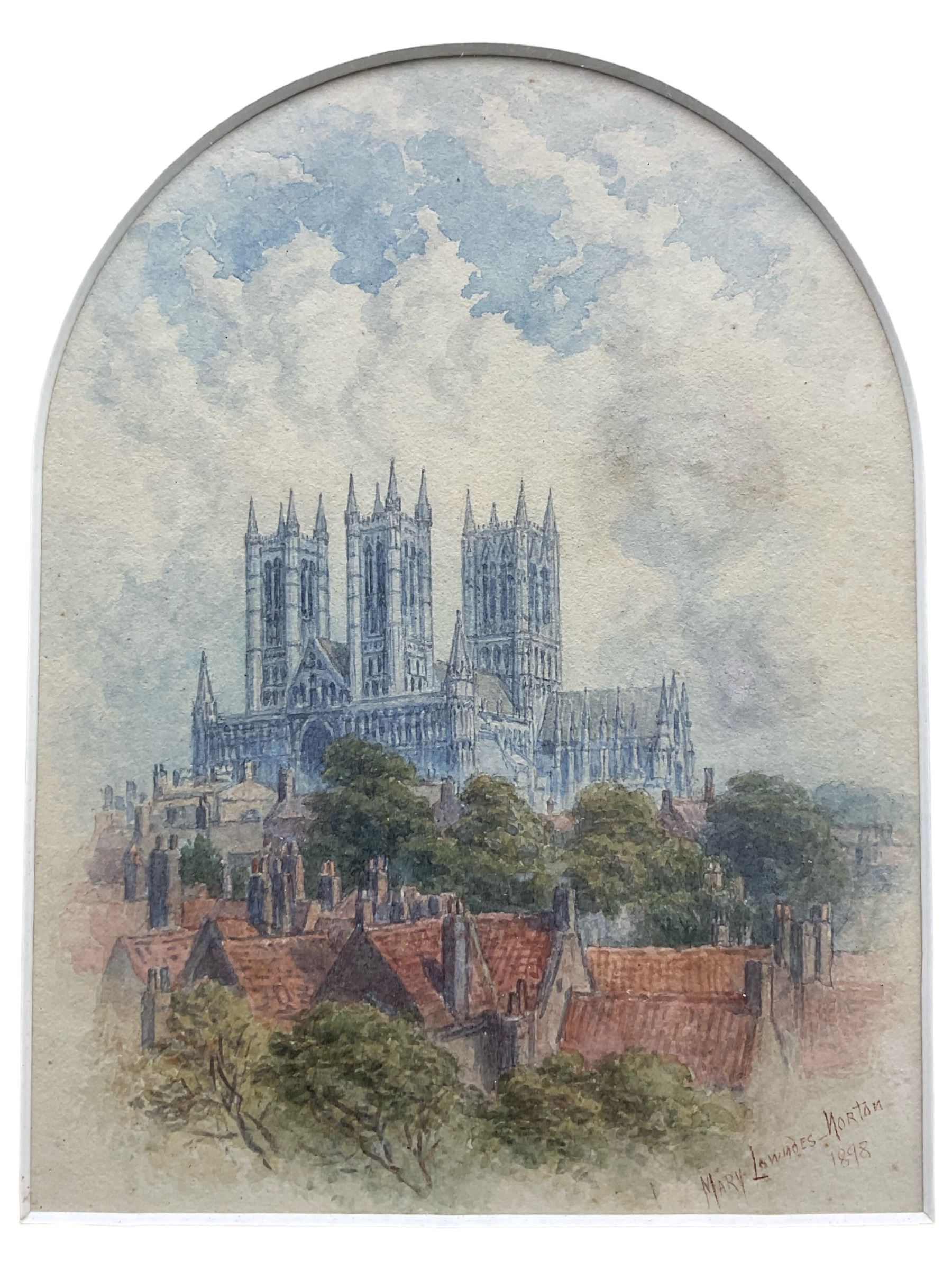 Mary Lowndes-Norton (British 1857-1929): Lincoln Cathedral, watercolour signed and dated 1898, 18cm x 14cm