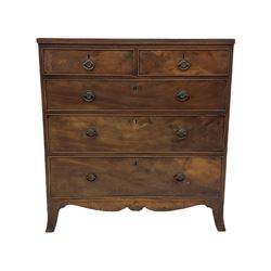 19th century mahogany chest, fitted with two short and three long drawers, splayed bracket feet 