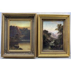 Joel Owen aka Francis E Jamieson (British 1895-1950): 'A Golden Evening - Lochearnhead', oil on canvas signed and indistinctly dated, titled verso, together with a similar oil by another hand indistinctly signed 34cm x 24cm (2)