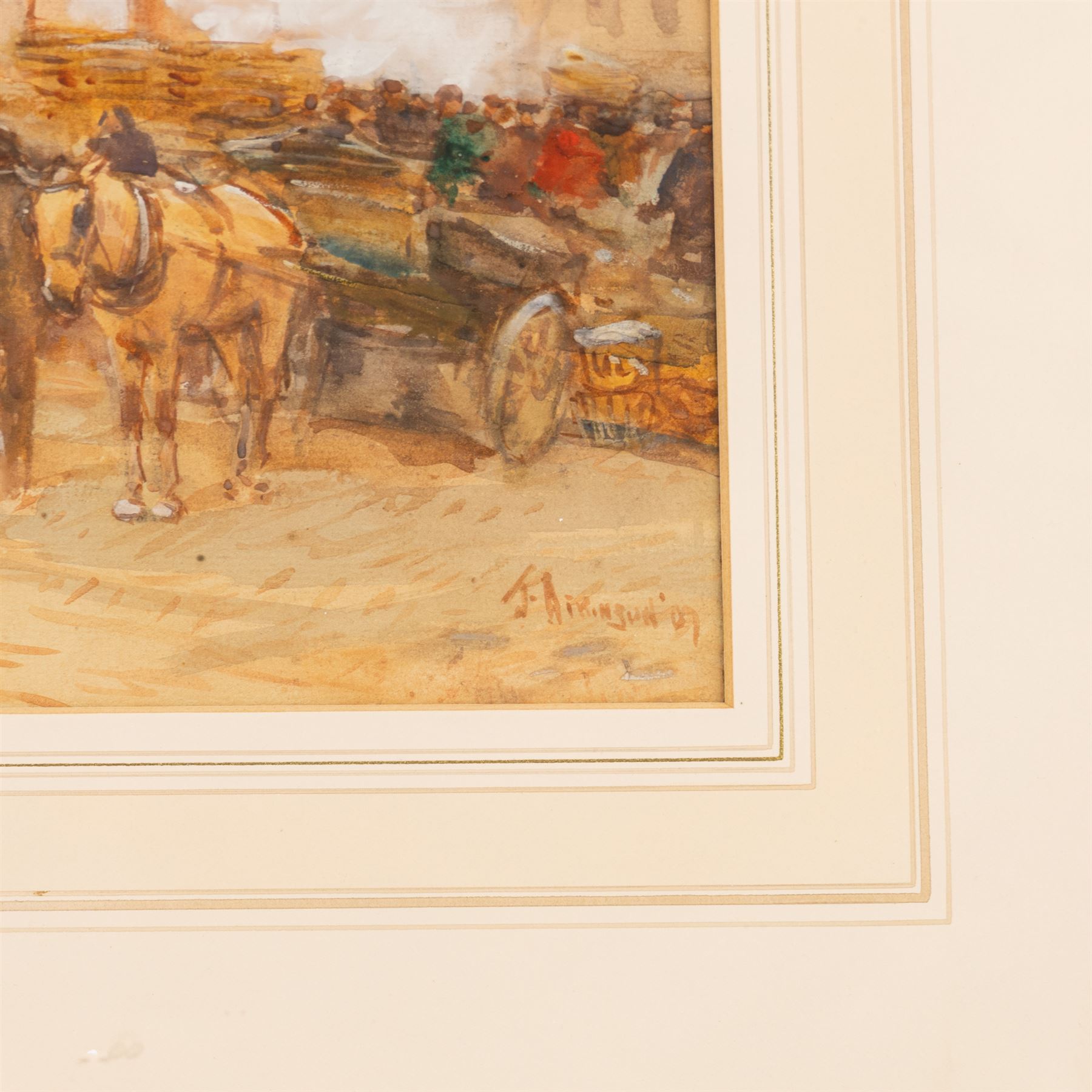 John Atkinson (Staithes Group 1863-1924): 'Unloading the Fleet' at North Shields, watercolour signed and dated '07, 22cm x 34cm