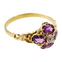 Victorian 15ct gold oval garnet and old cut diamond cluster ring