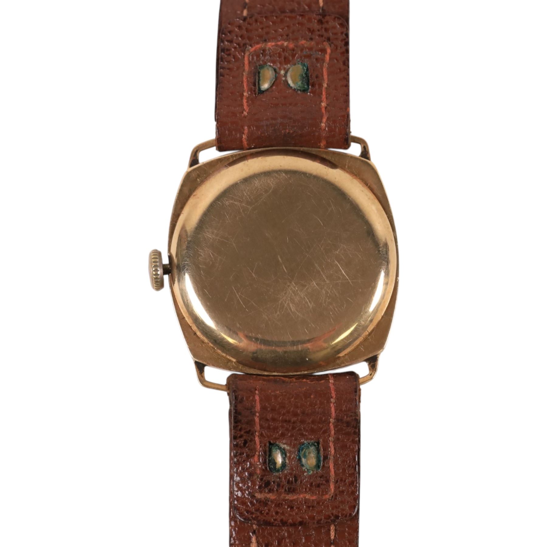Early 20th century 9ct gold manual wind wristwatch, silvered dial with subsidiary seconds dial, Chester 1929