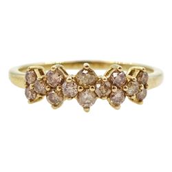 9ct gold round brilliant cut champagne diamond ring, hallmarked, total diamond weight approx 0.50 carat