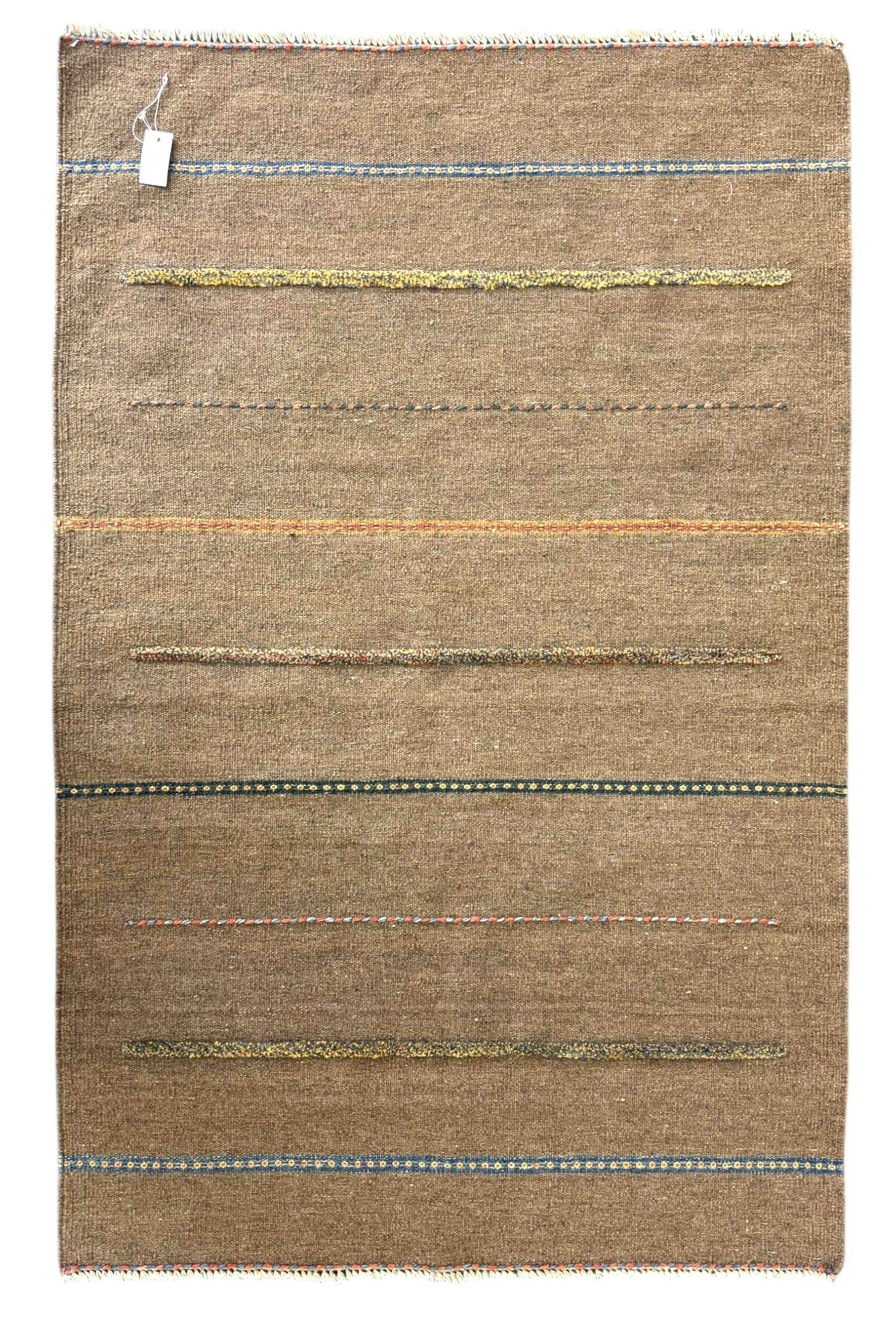 Shiraz Kilim rug, decorated with multi-coloured and patterned horizontal lines 