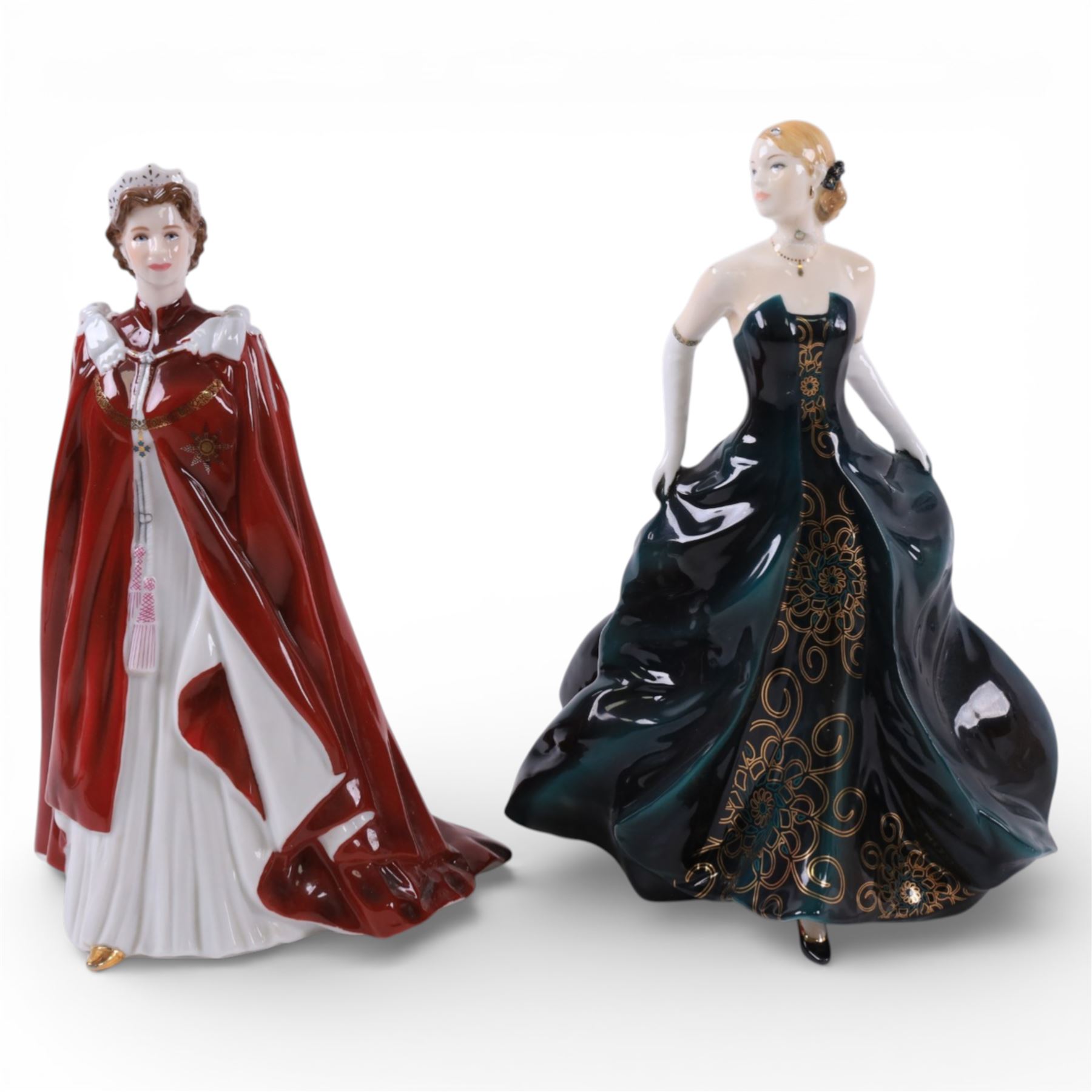 Royal Doulton A Winter's Morn, HN4622 together Royal Worcester Queen's 80th Birthday figure, Royal Staffordshire Joie De Viure, Princess  Diana doll, etc