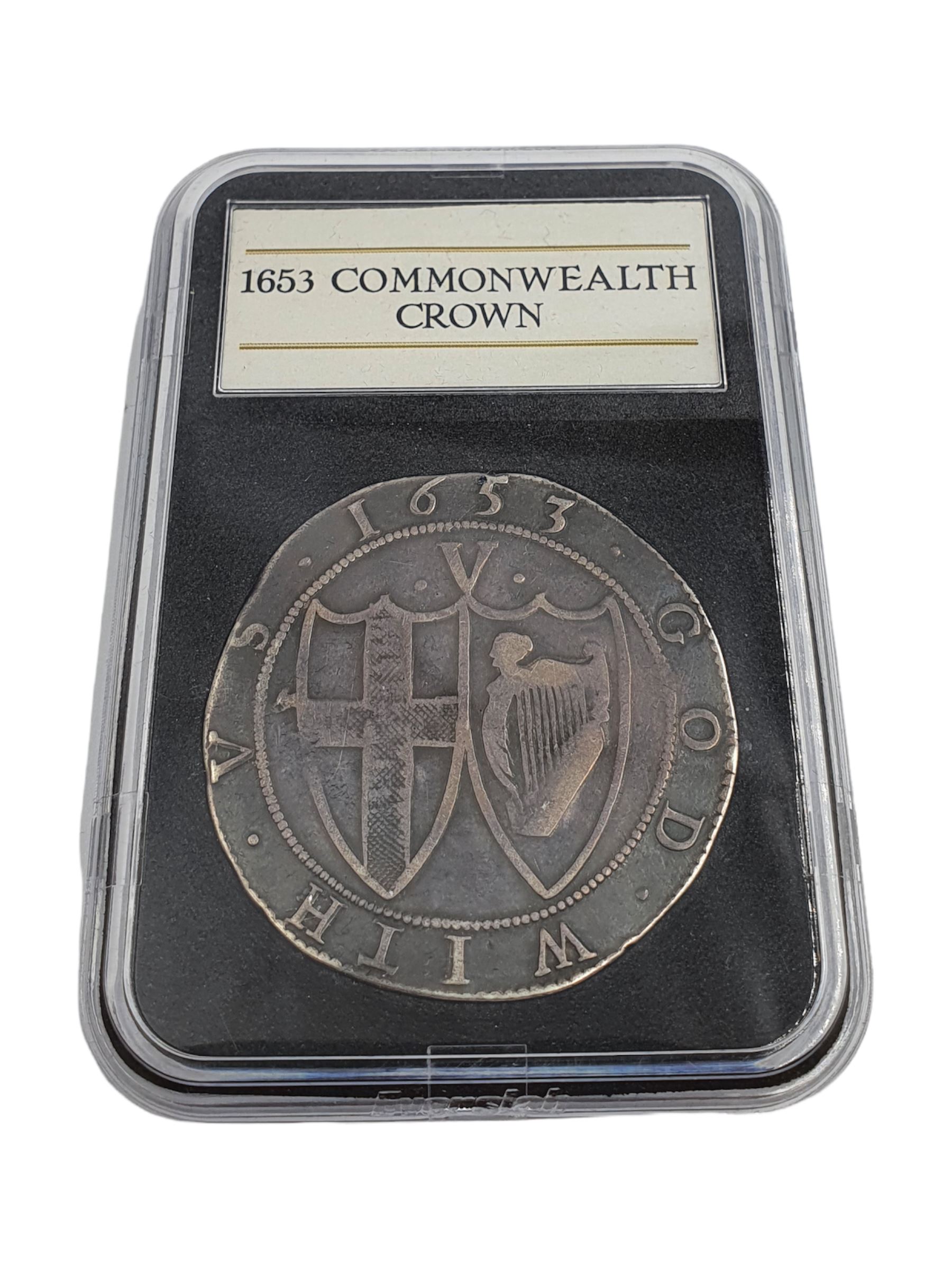 Commonwealth 1653 silver crown coin, 'The Commonwealth of England'