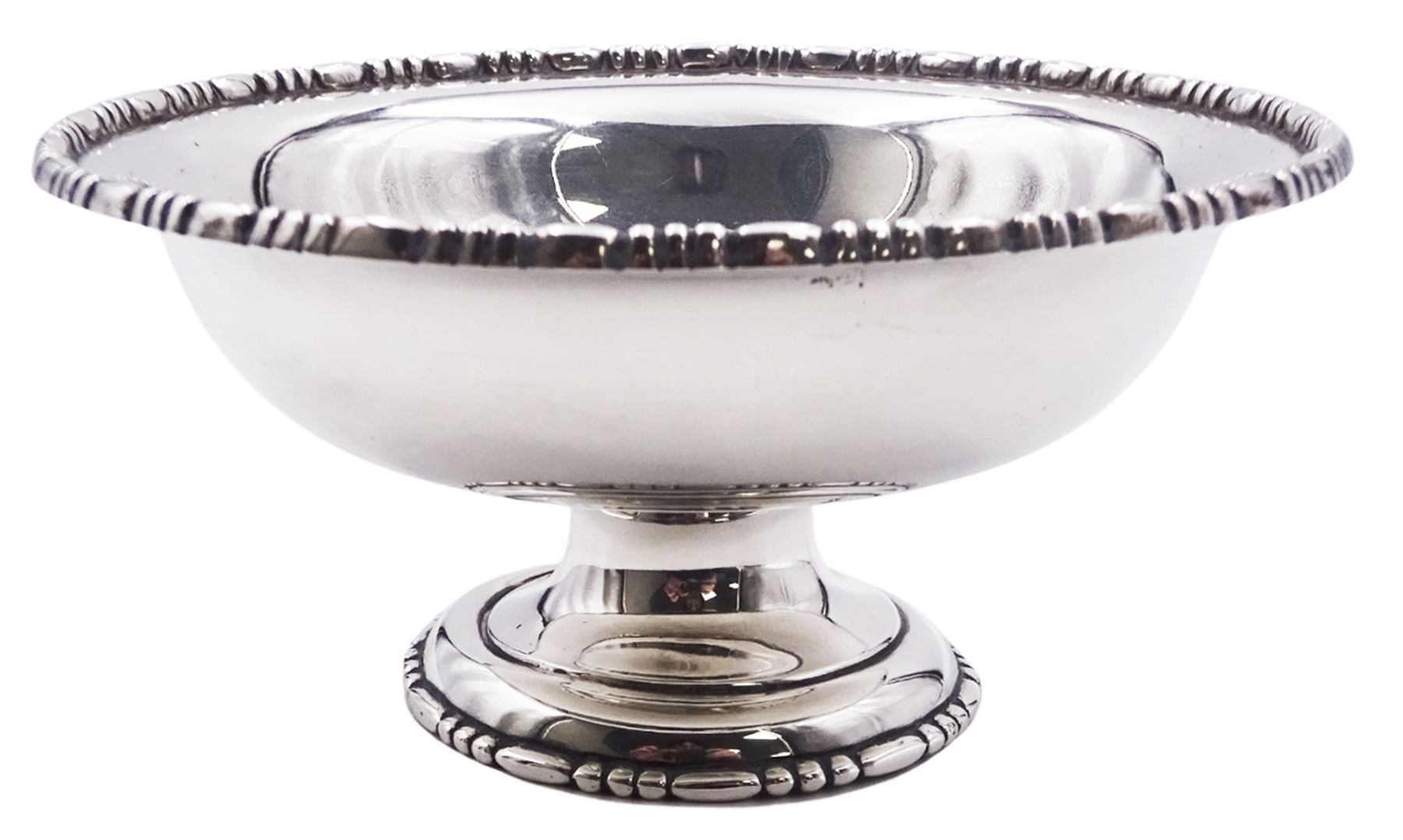 Edwardian silver pedestal bowl, the circular bowl with bead and dart