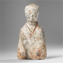Chinese Han Dynasty grey pottery figure of a dignitary, with Oxford thermoluminescence cer...