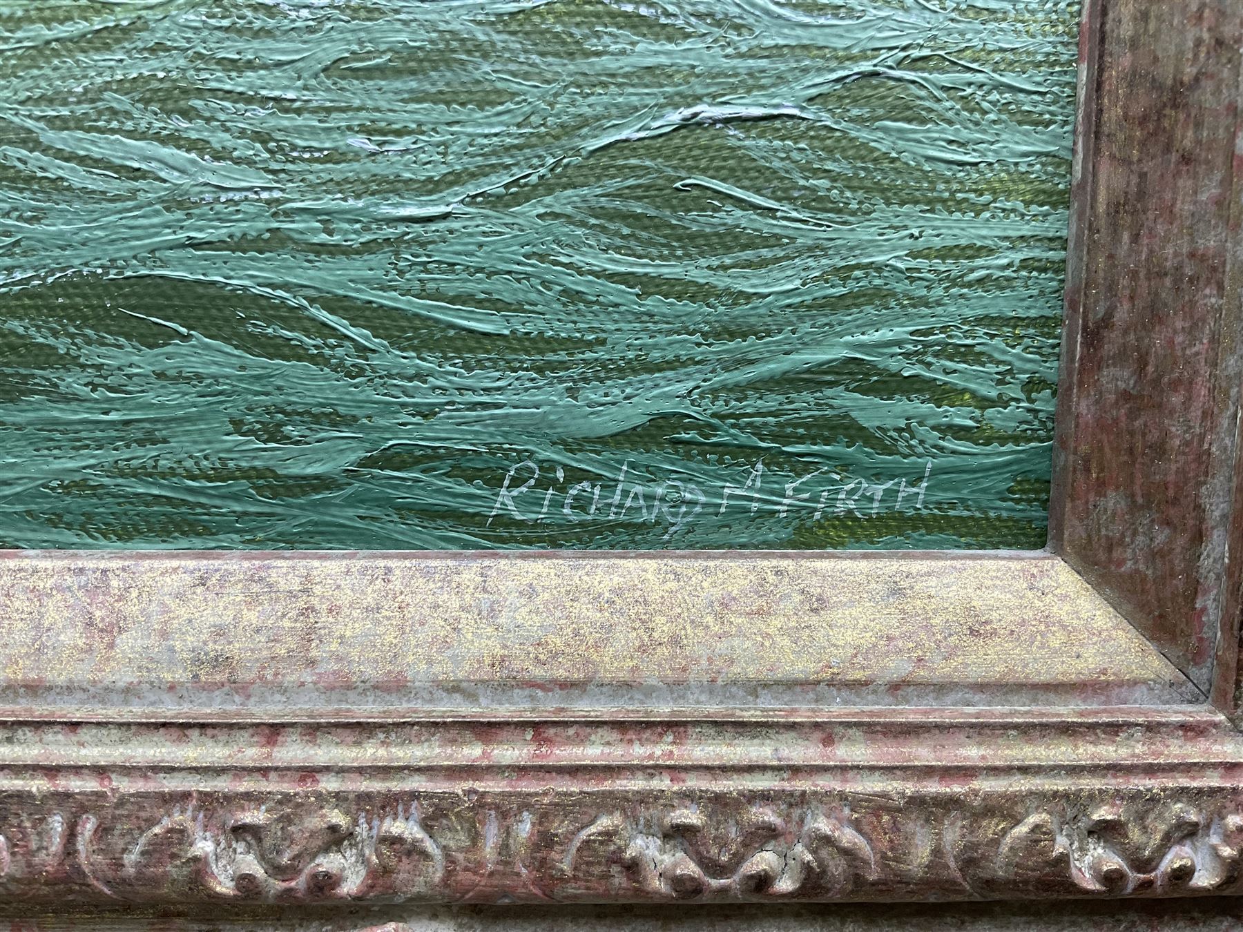 Richard M Firth (British 1971-): 'Westwood and Britannia Racing off the Royal Yacht Squadron - Cowes', oil on canvas laid on to board signed, titled on gallery label verso 29cm x 39cm 
Provenance: with James Starkey, Beverley, label verso