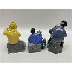 Three Royal Doulton figures, comprising Tuppence a Bag HN2320, The Boatman HN2417 and The Lobster Man HN2317