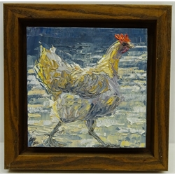  Chicken, oil on board signed by Chris Geall (British 1965-) 15.5cm x 15.5cm  