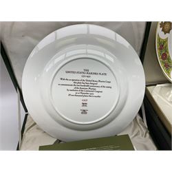 Seven limited edition Spode Military collector's plates comprising The Argyll & Sutherland Highlanders, The Gordon Highlanders, The Royal Hampshire Regiment, The Royal Welch Fusilliers, The Cheshire Regiment, The Gloucestershire Regiment and The United States Marines, all boxed and with certificate  (7)