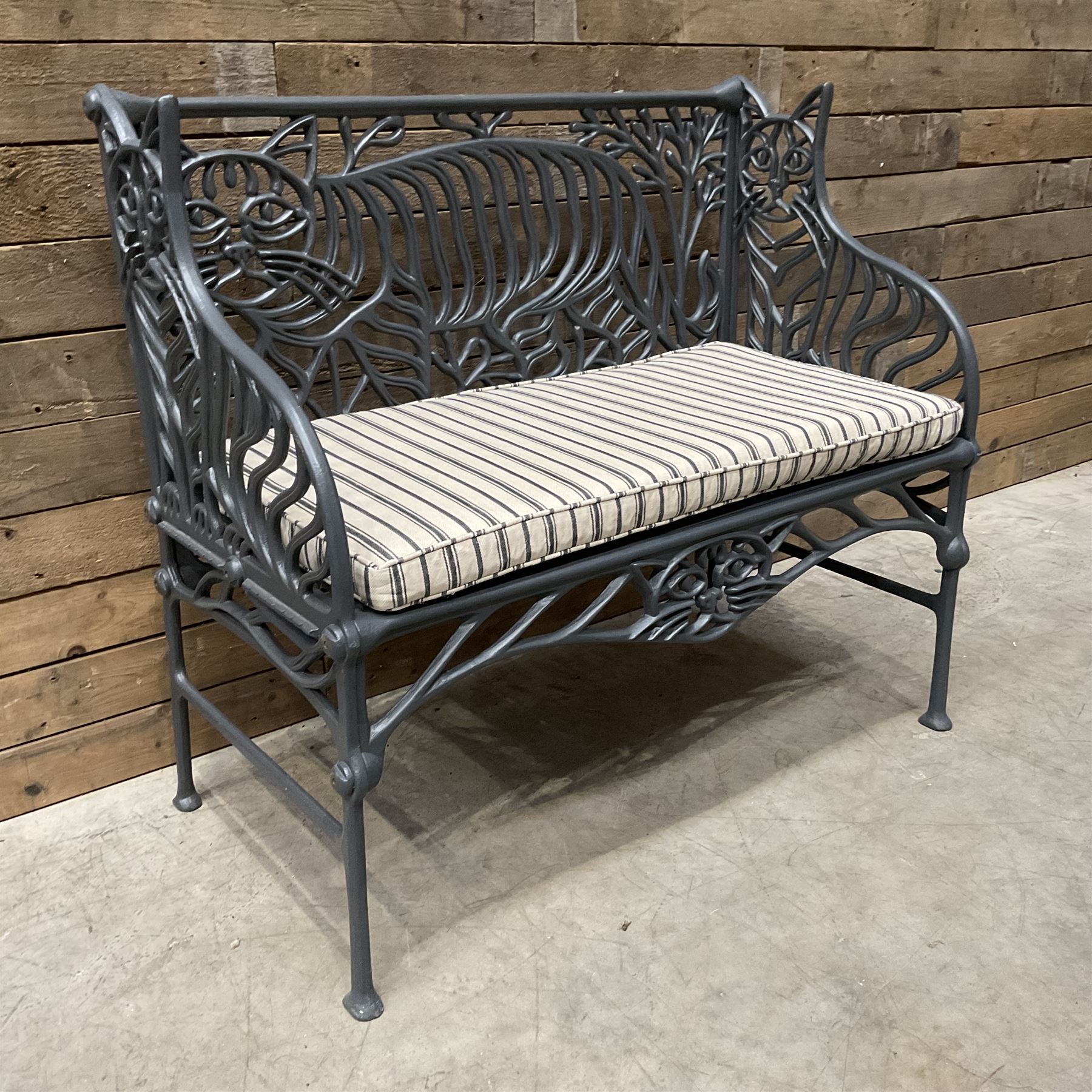 Richard Bawden (1936-2024); - Cat design painted cast iron garden bench
