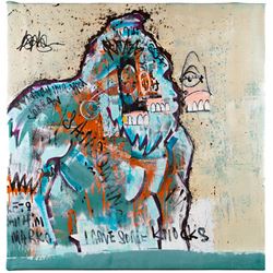 Joseph Gilgun (British 1984-): Bigfoot, mixed media on canvas signed 89cm x 86cm (unframed)
Provenance: gifted to the vendor by the artist as a thank you for his work on the TV show Brassic.